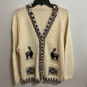 Vintage Handknit Alpaca/Mohair Llama Aztec Tribal Cardigan Sweater